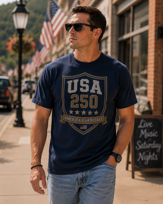 USA 250 Varsity Collegiate Shield America Heritage Shirt